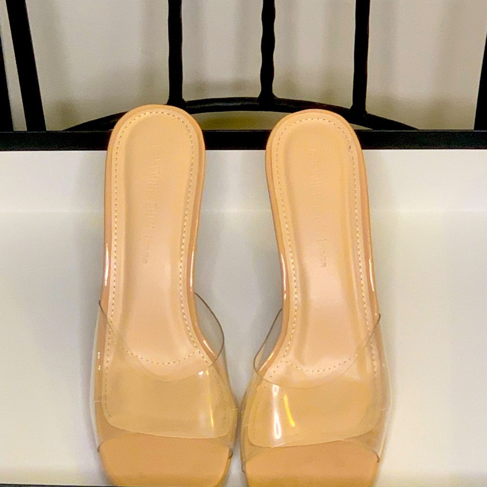 NEVER WORN SZ9 clear mule heels